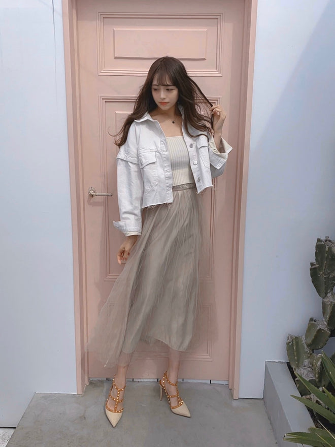 Wave long tulle skirt