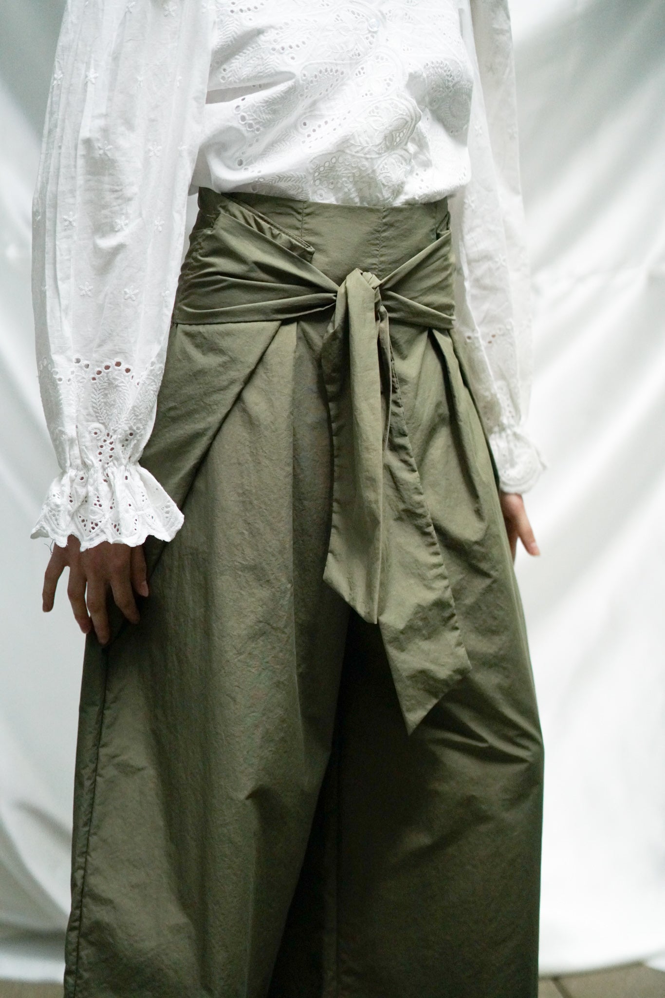 waist ribbon wide pants