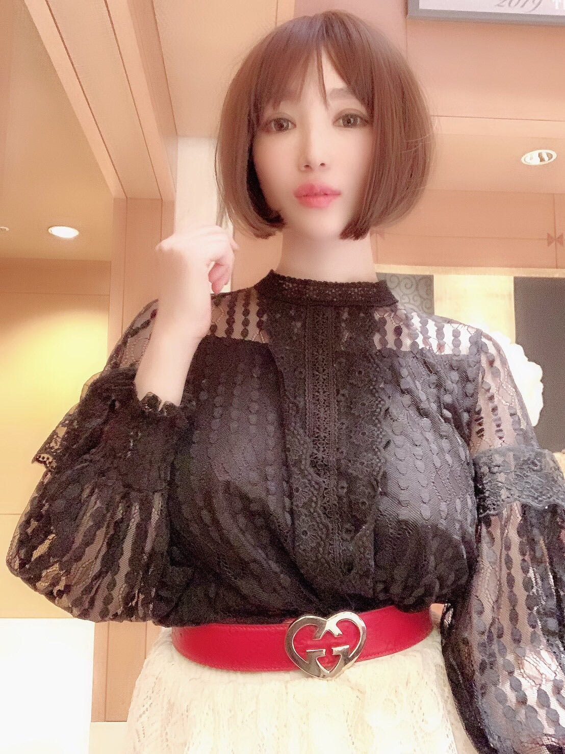 Classical lace blouse [WHITE/BLACK]