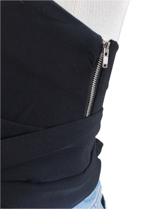 Front design chiffon corset [BLACK/BEIGE]