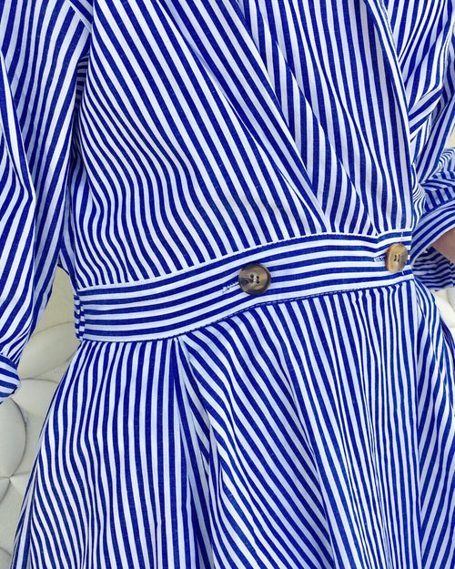Stripe shirt one-piece