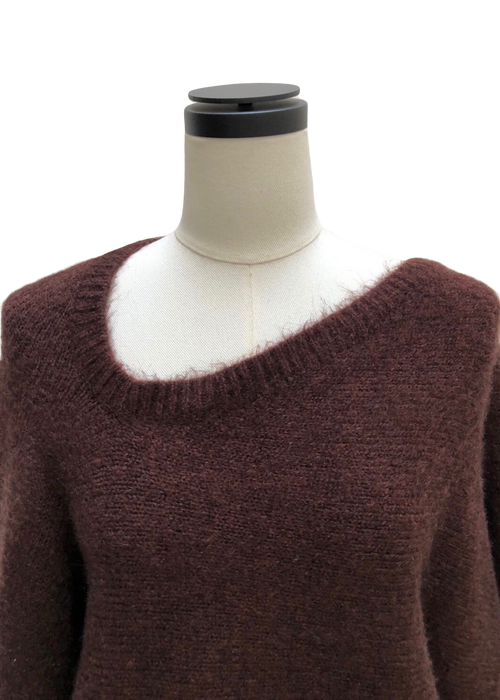 Asymmetry neck mohair knit